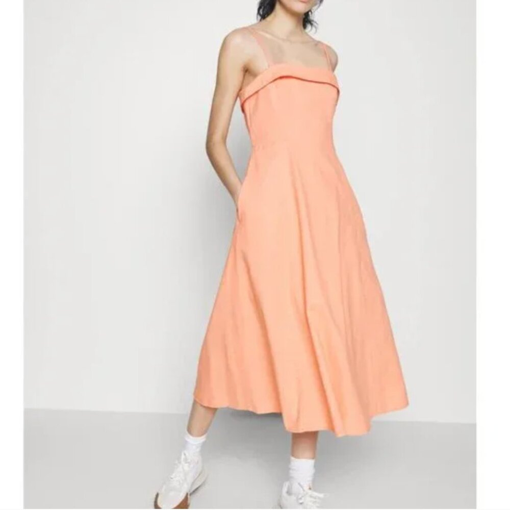 Abercrombie & Fitch Coral Linen Blend Midi Dress with Pockets Size M